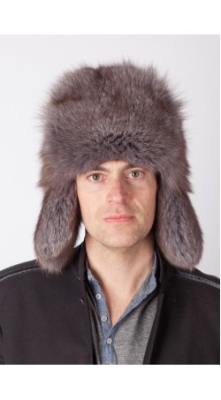 Rusiško modelio arktinės lapės kailio kepurė – melsva
